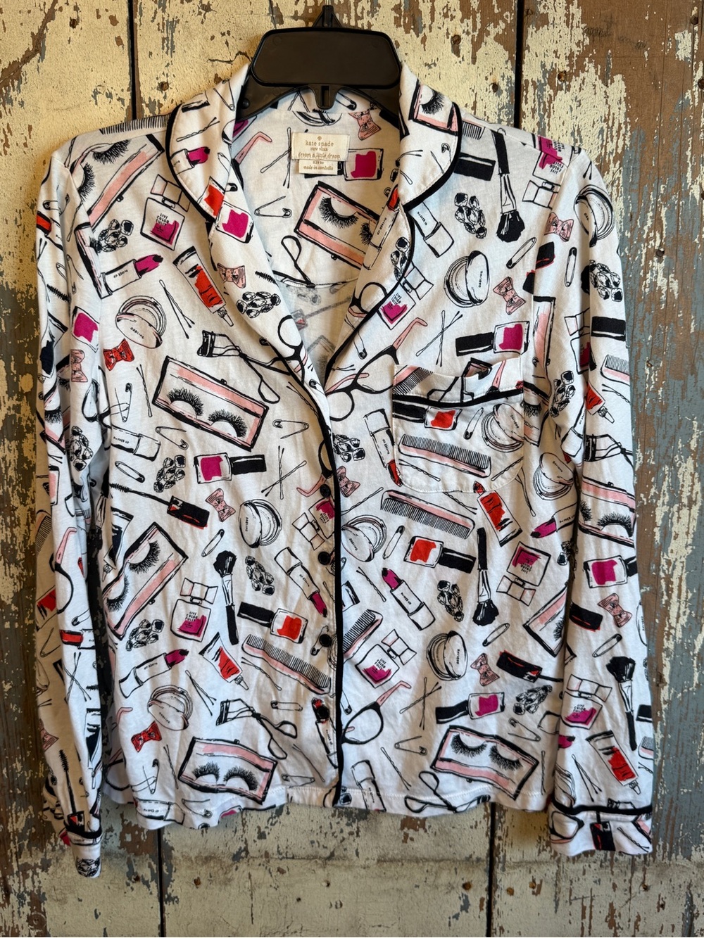 kate spade White & Pink Makeup-Print Sleep Shirt size XS pajama top